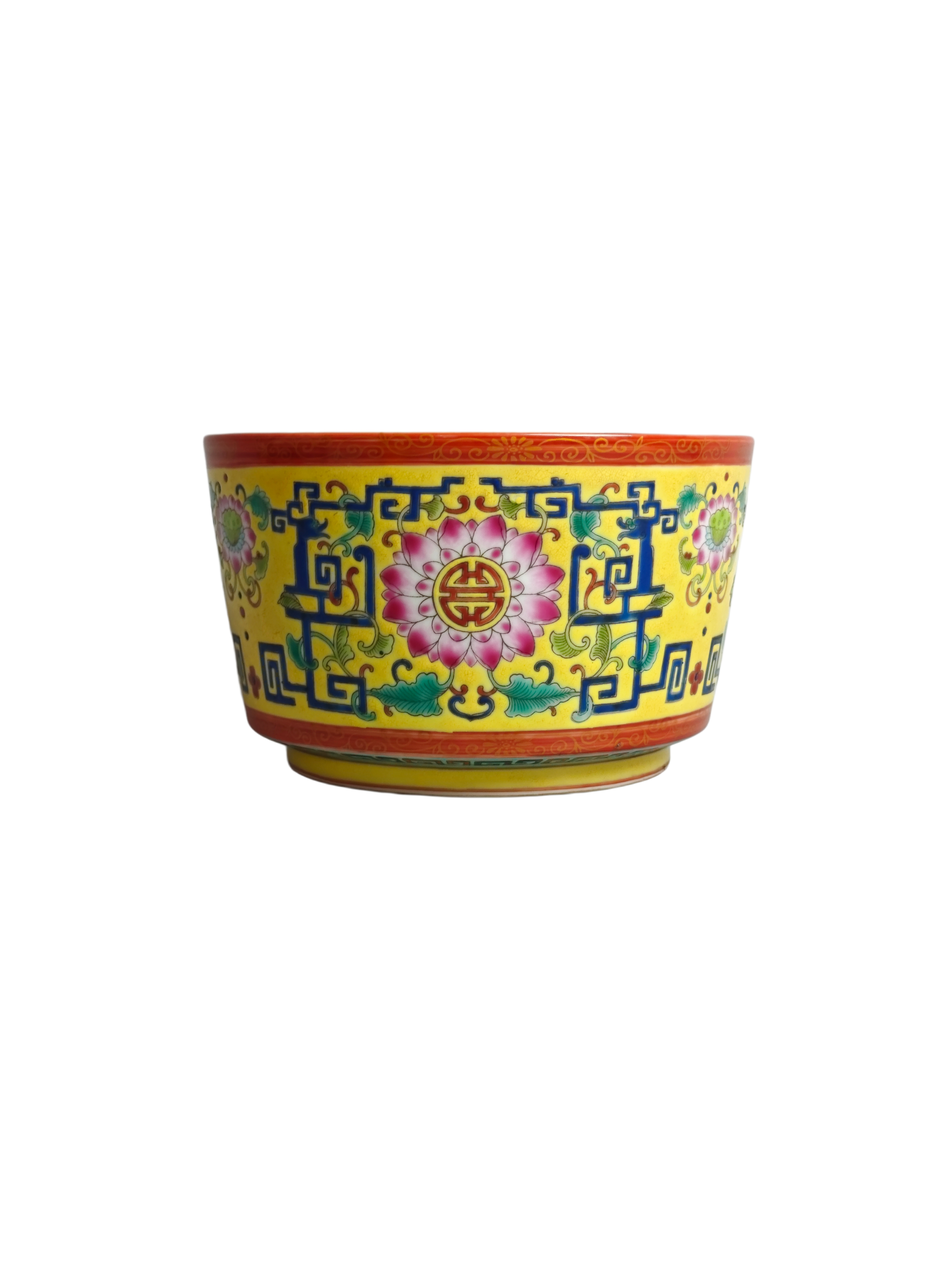 粉彩团寿莲纹缸